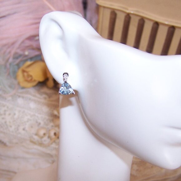 Vintage 14K Gold 1.12CT TW Diamond Blue Quartz Stud Earrings - Posts with Nuts - Picture 2 of 8